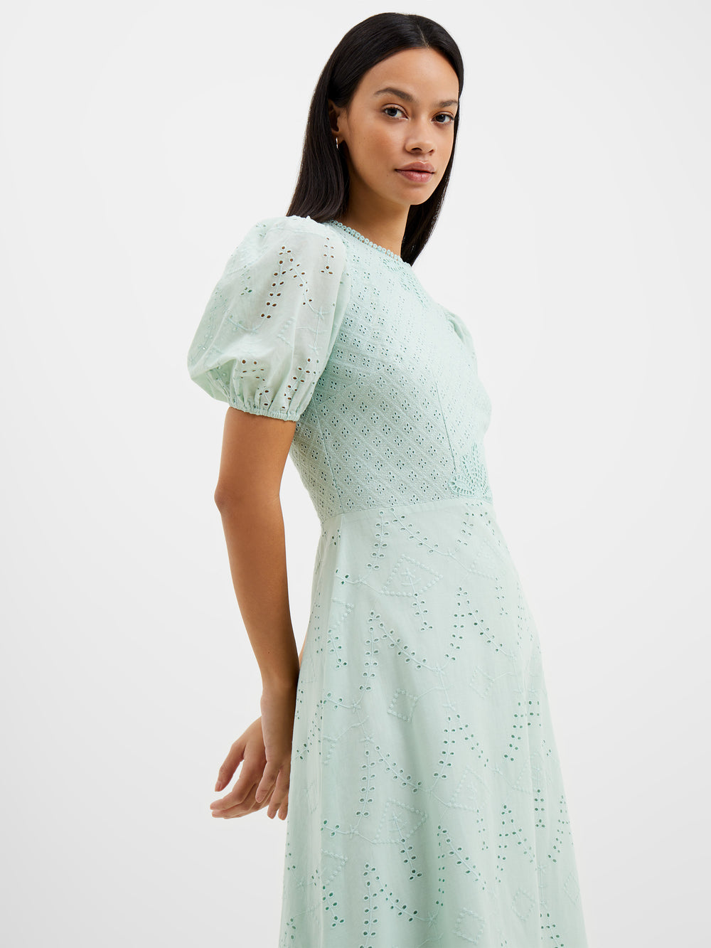 Broderie French Sleeve Puff UK Esse Green Dress Aqua Foam Connection |