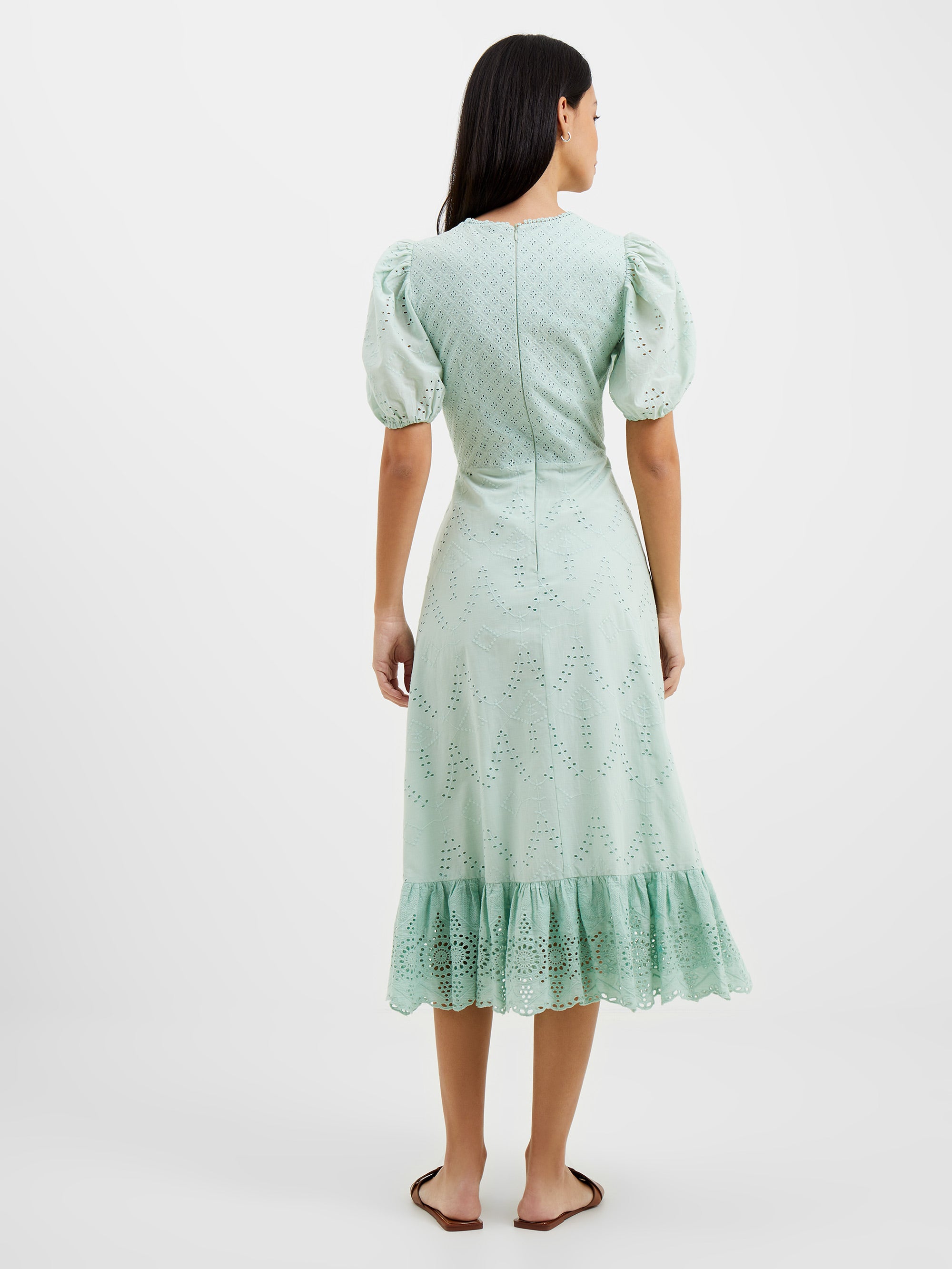 Green French Sleeve Aqua Broderie Puff Connection Esse Foam UK | Dress