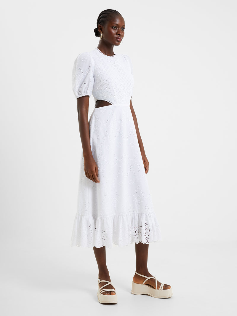 Esse Broderie Cut Out Midi Dress Linen White | French Connection UK