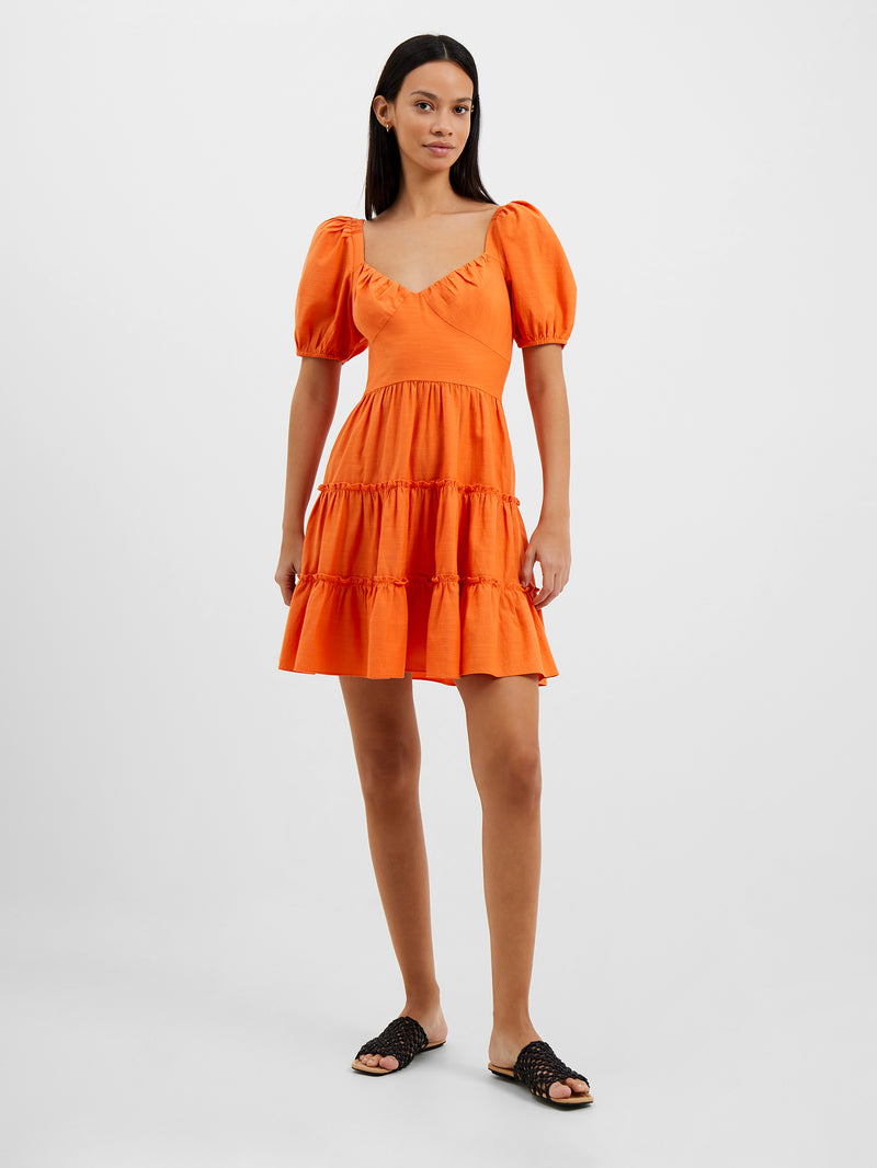 Alania Puff Sleeve Tiered Mini Dress Mandarin Orange French