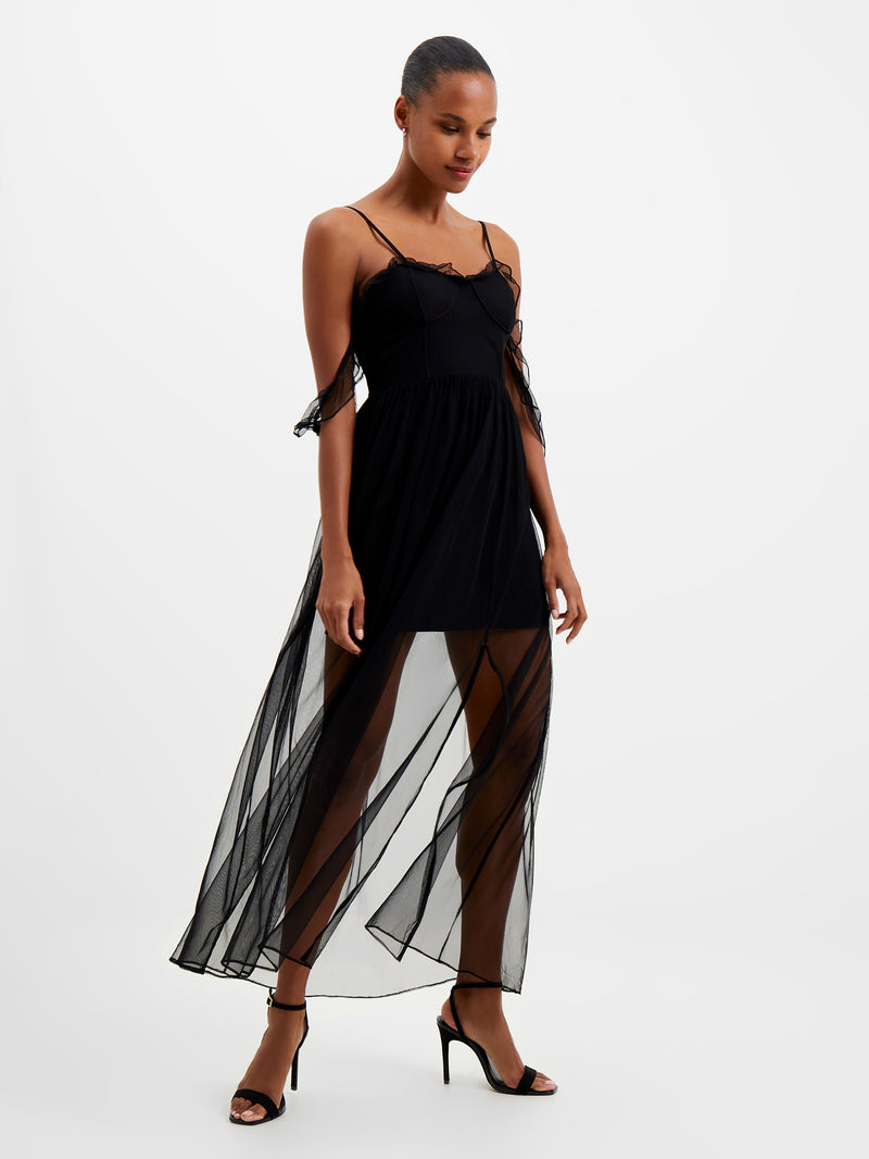 Alizee Mesh Night Out Maxi Dress Blackout | French Connection UK