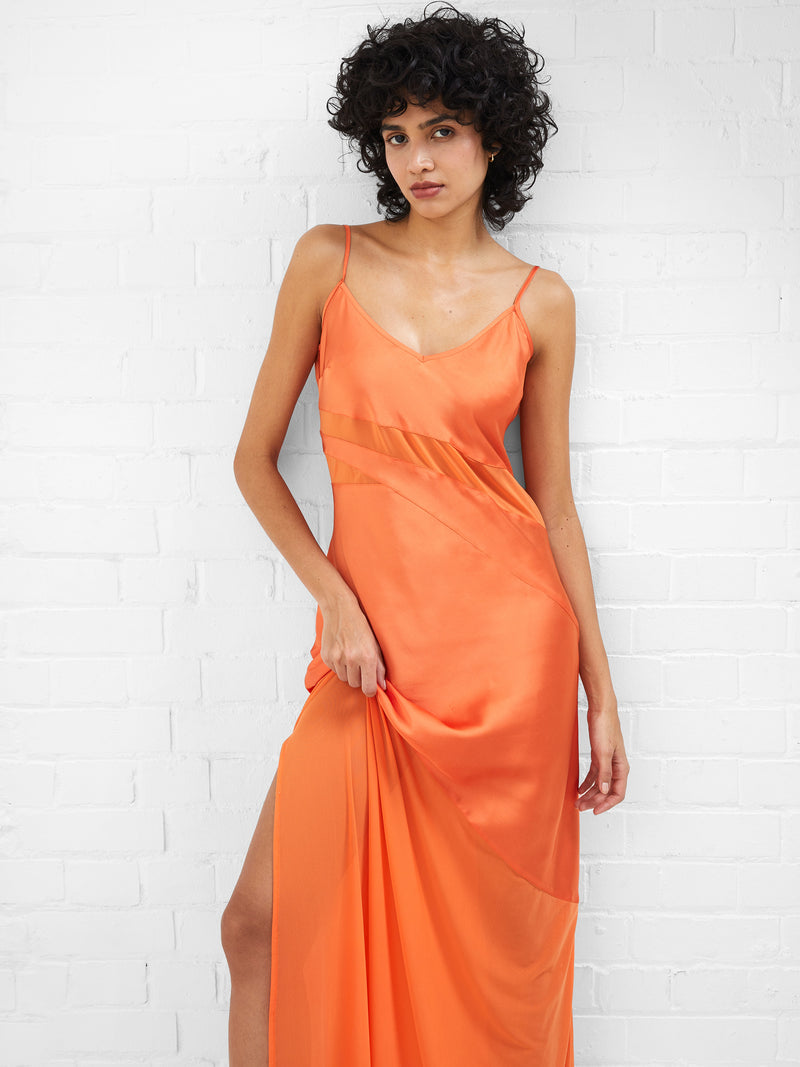 Orange satin hot sale slip dress