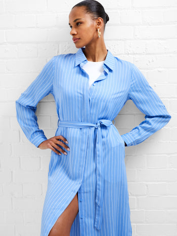 Pinstripe Button Through Shirt Dress