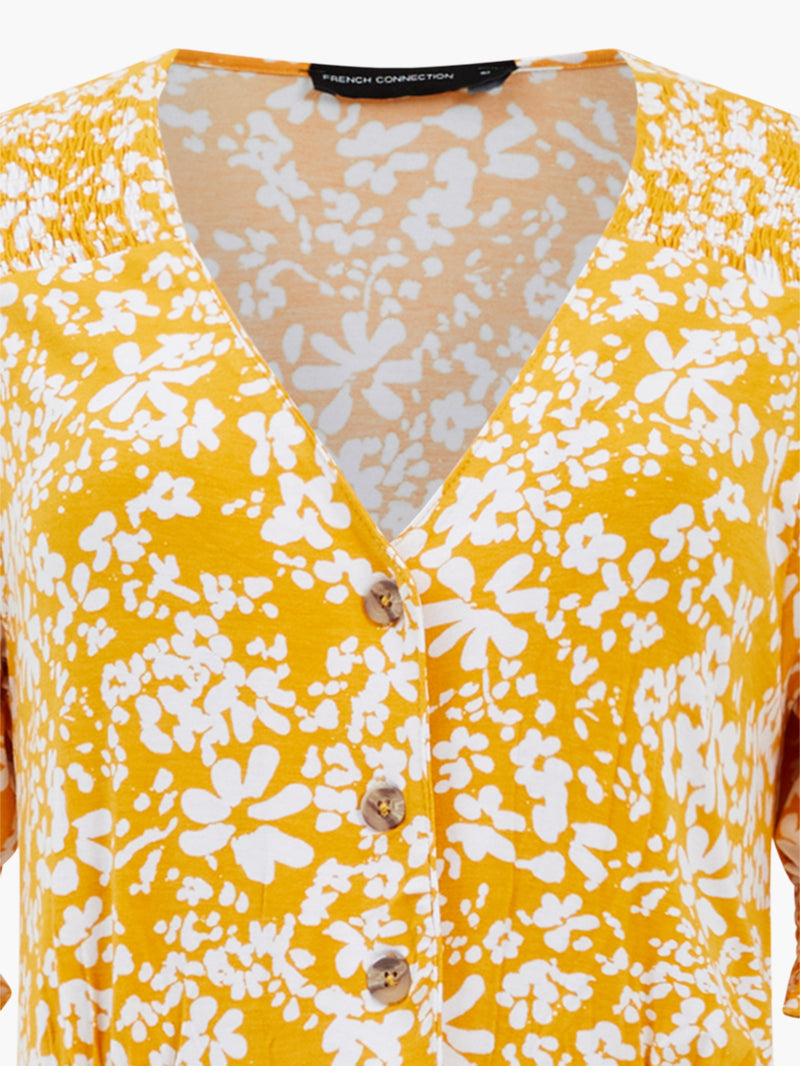 Vee Button-Through Midi Dress Saffron Yellow/White | French Connection UK