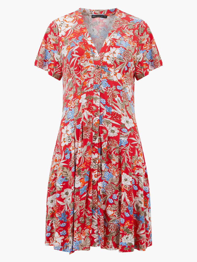 Button Down Flippy Dress Hibiscus Red | French Connection UK