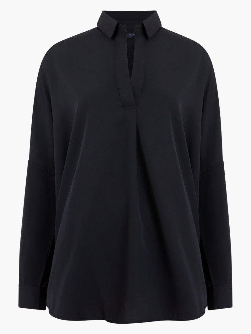 Rhodes Recycled Crepe Popover Shirt Black | French Connection UK