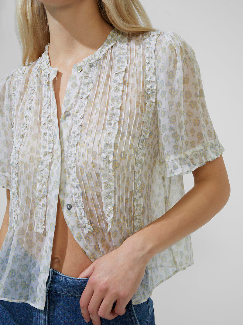 Doria Crinkle Ruffle Front Top