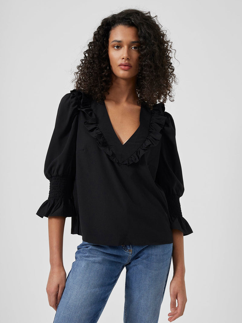 Black ruffle sale sleeve blouse