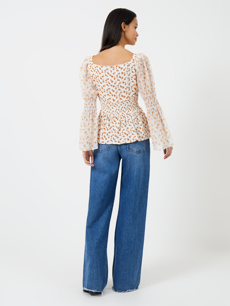 ASOS DESIGN long sleeve floral top with shirring