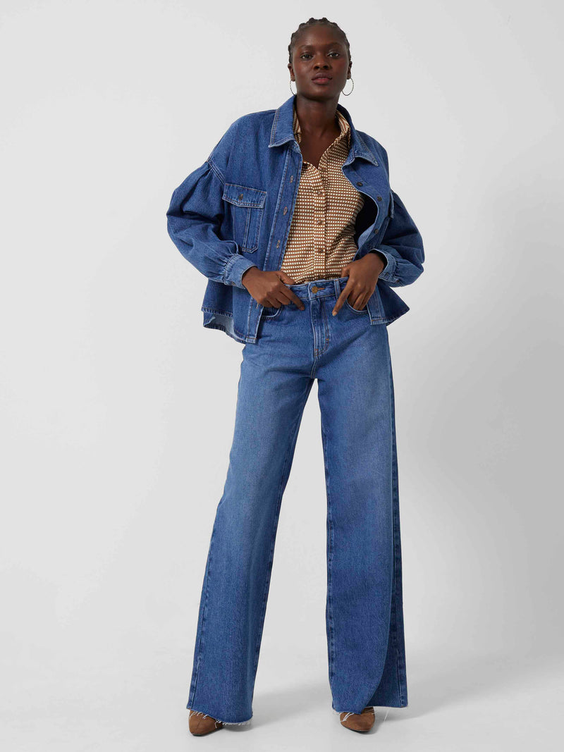 Puff sleeve top and jeans hotsell
