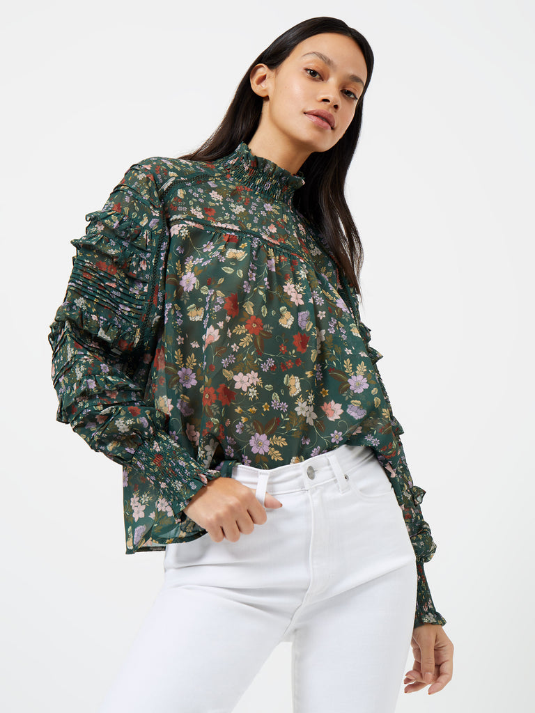 Annifrida Aaricia Pleat Top Cilantro Ditsy | French Connection UK