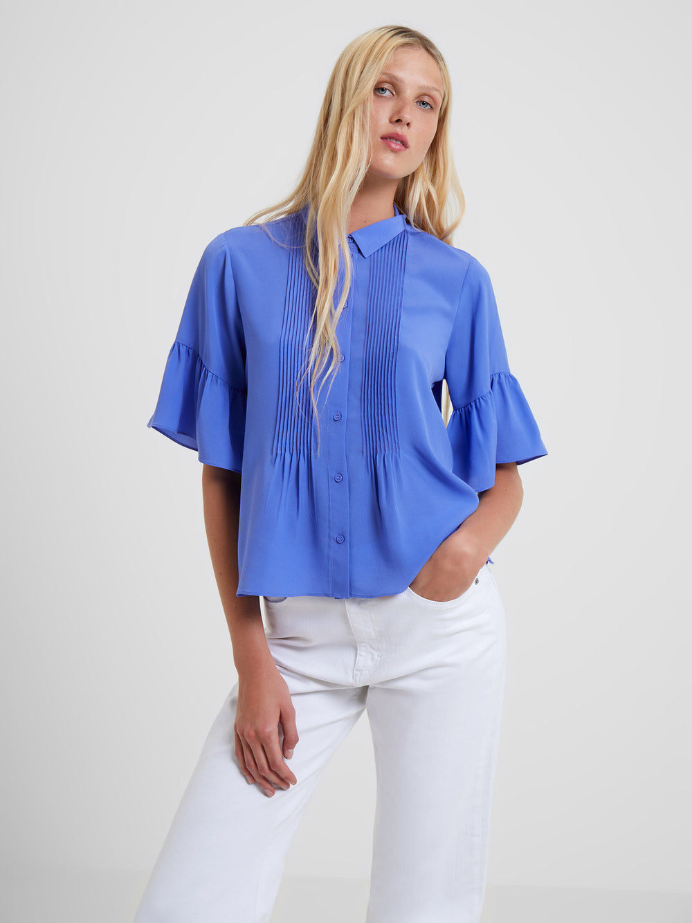 Crepe Light Pin Tuck Shirt Baja Blue | French Connection UK