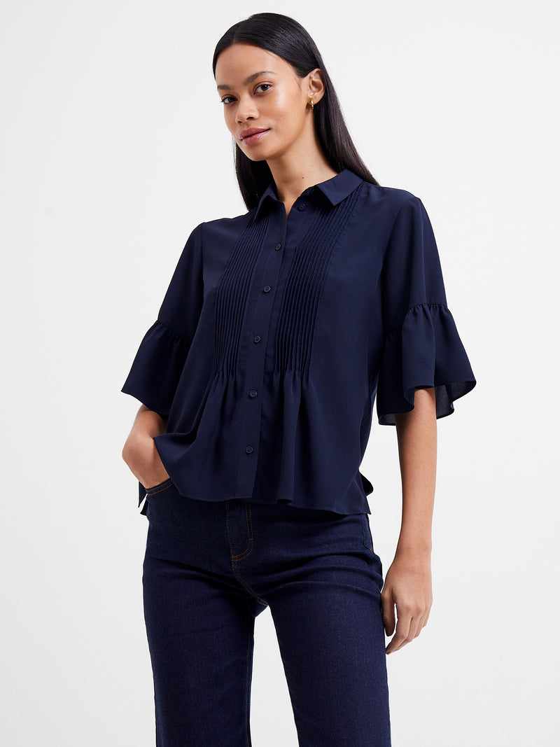 Crepe Light Pin Tuck Shirt Marine | French Connection UK