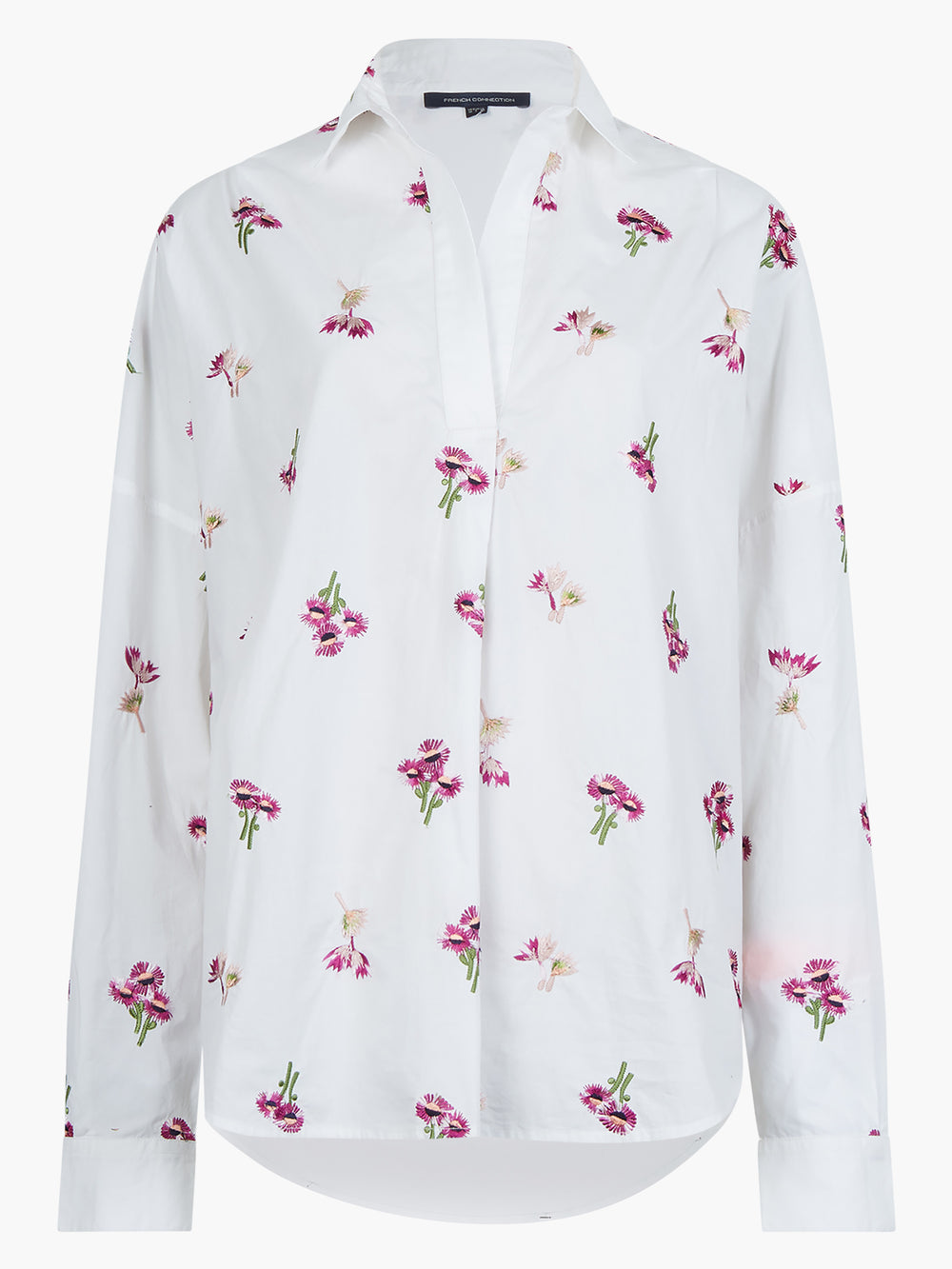 Charla Rhodes Poplin Embroidered Popover Shirt Linen White | French ...