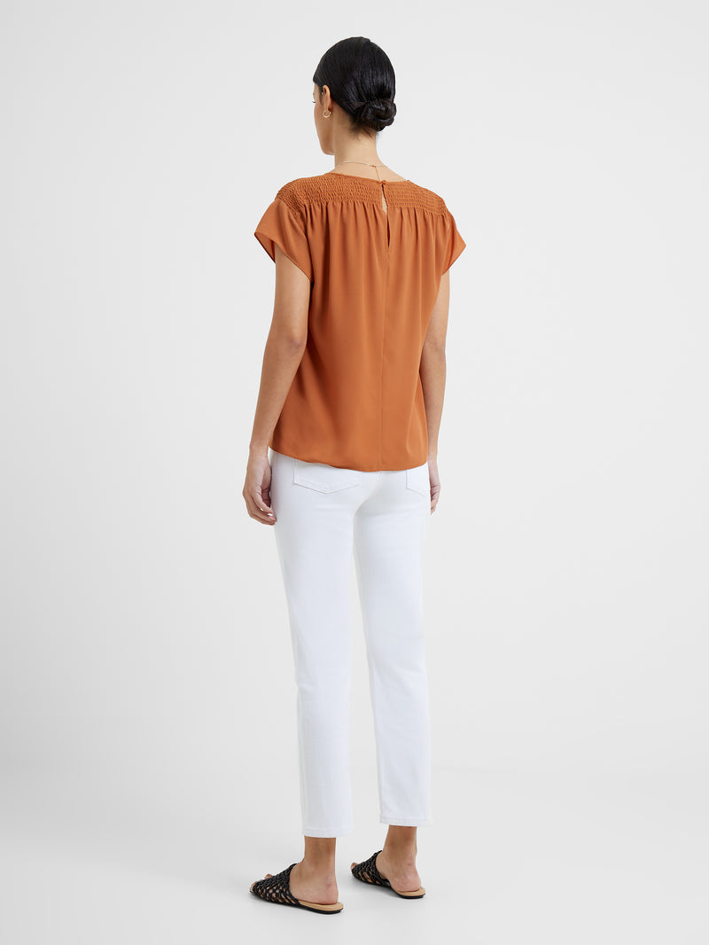 Crepe Light Smocked Shoulder V-Neck Top