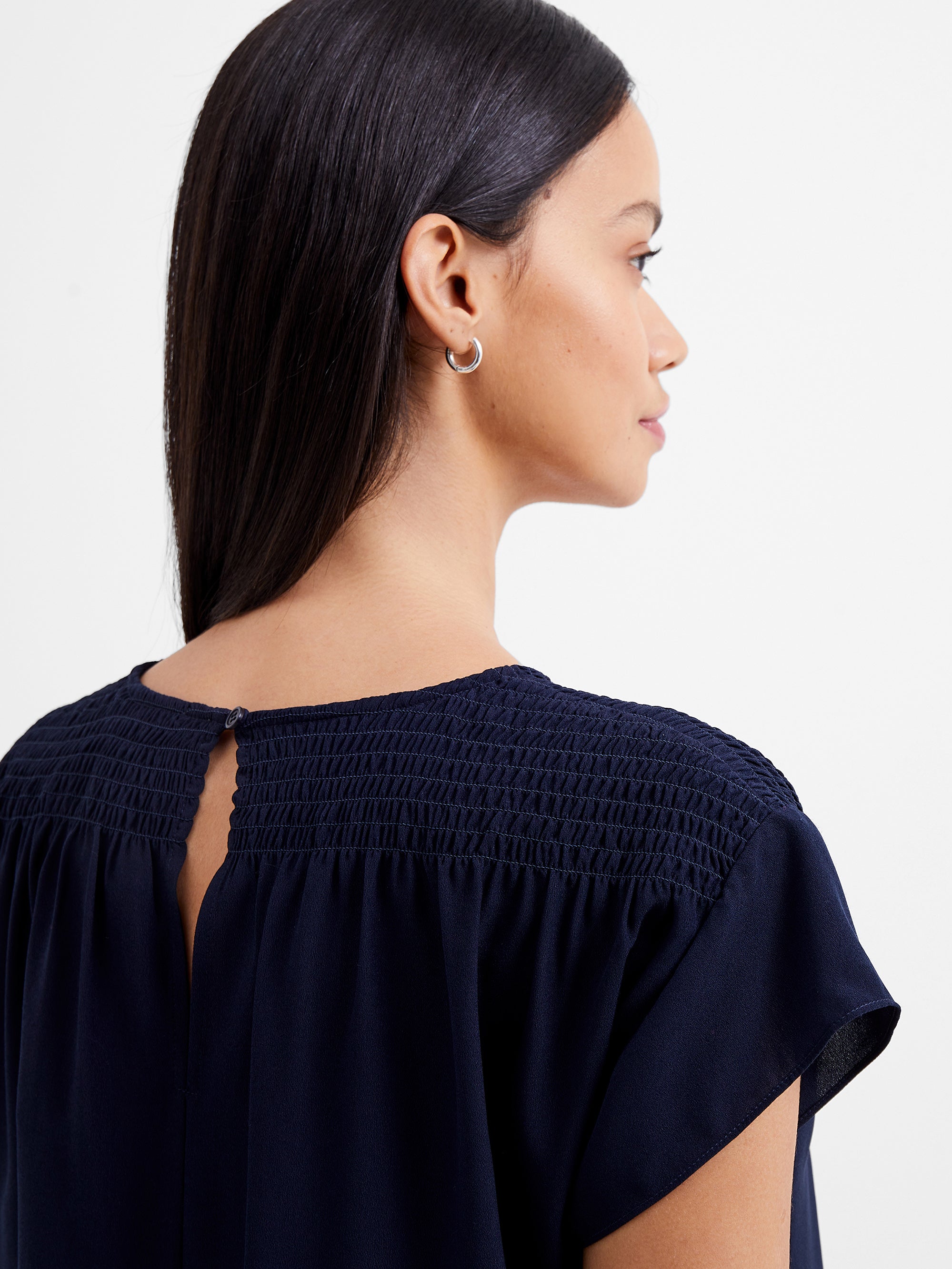 Crepe Light Smocked Shoulder V-Neck Top