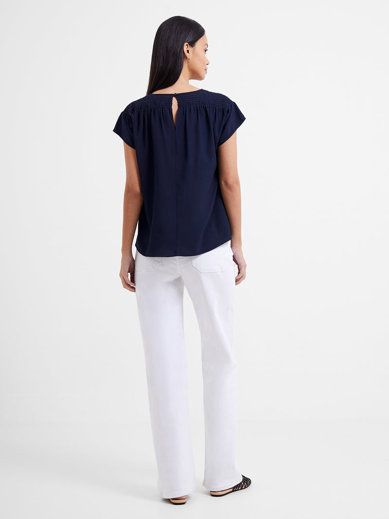 Crepe Light Smocked Shoulder V-Neck Top