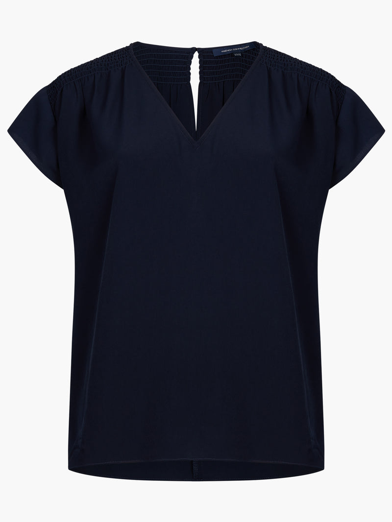 Crepe Light Smocked Shoulder V-Neck Top