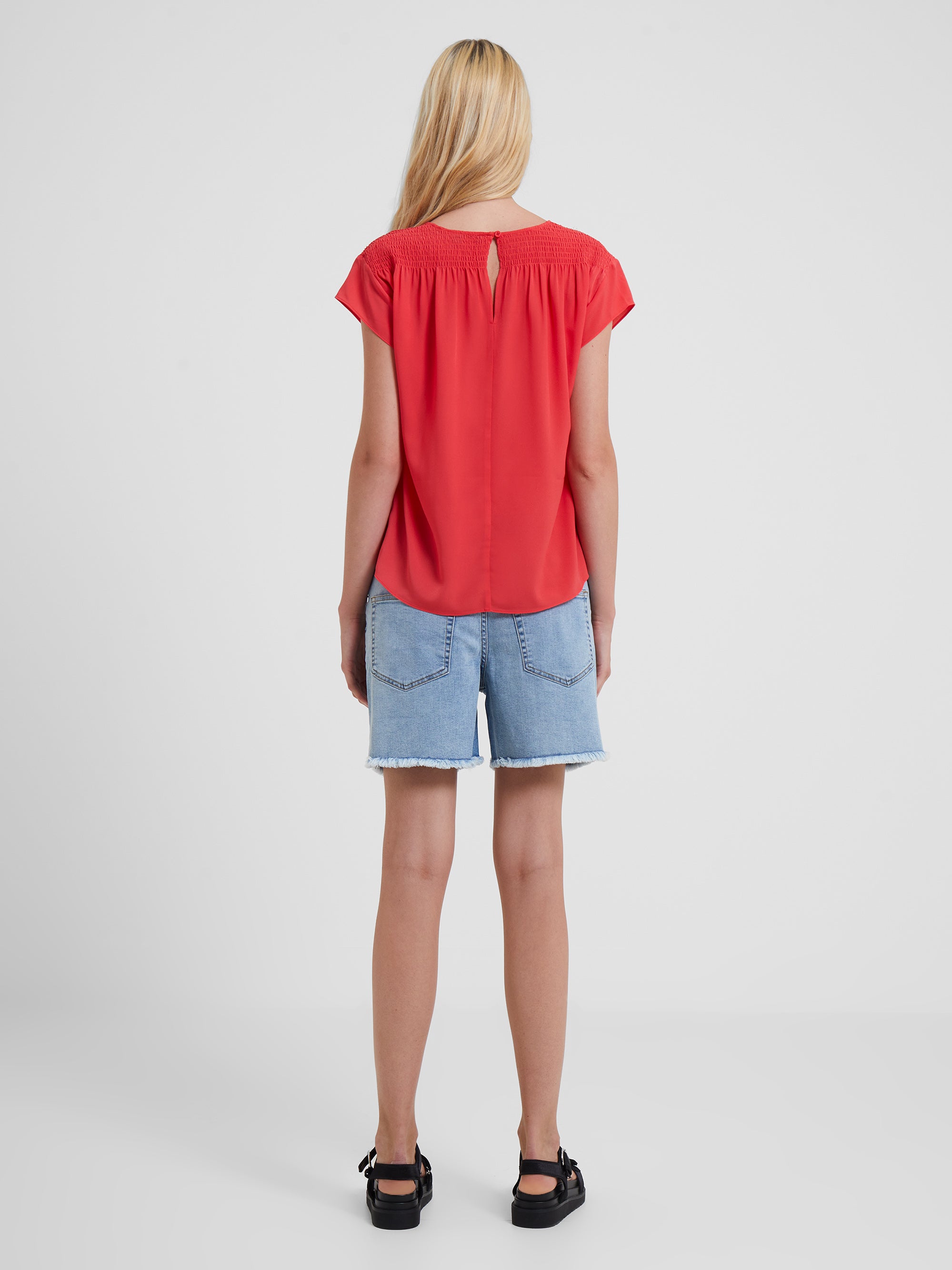 Crepe Light Smocked Shoulder V-Neck Top