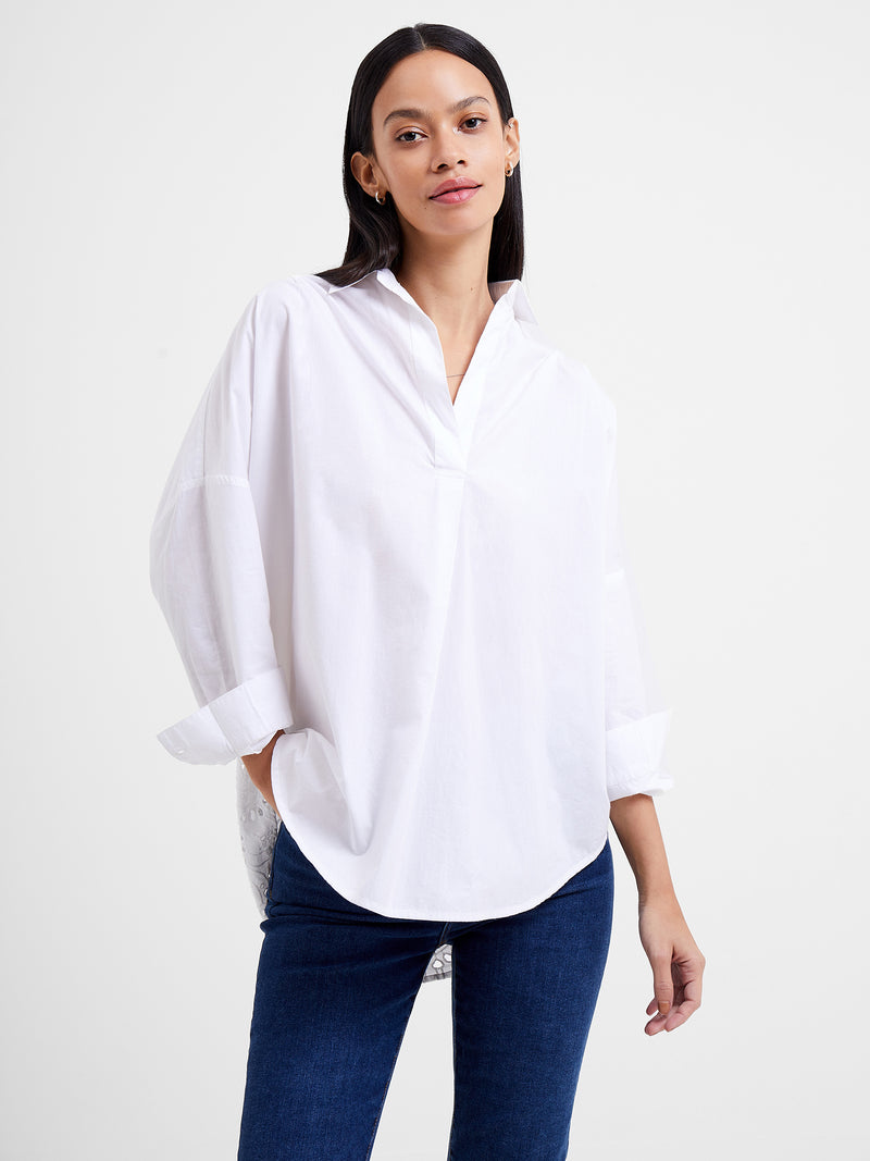 Appelona Broderie Anglaise Back Popover Shirt Linen White | French ...