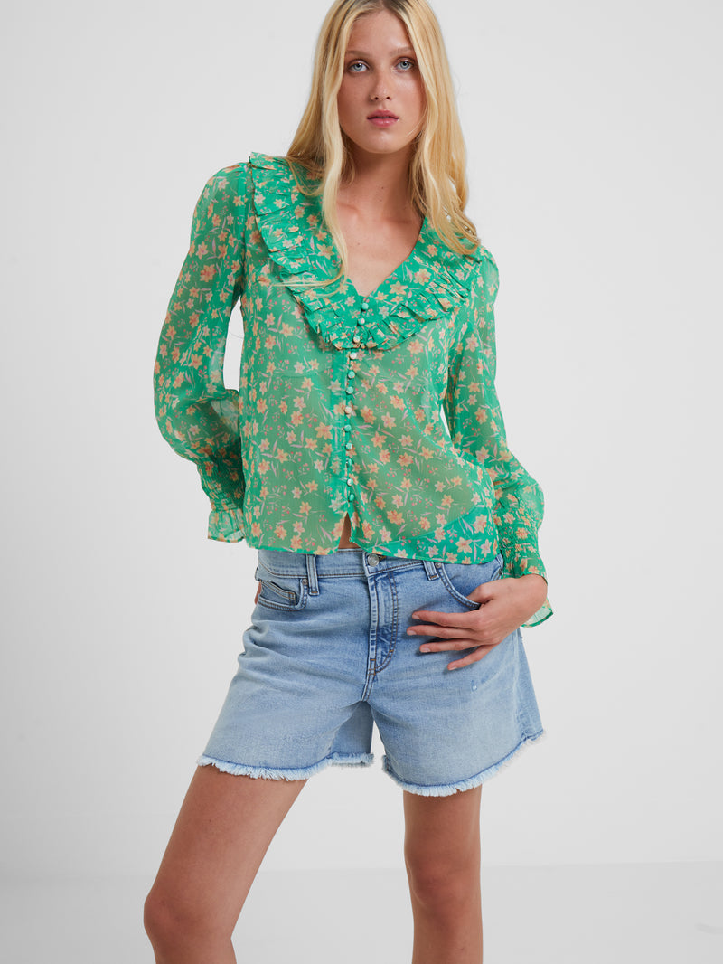 Camille Recycled Hallie Crinkle Top Poise Green | French Connection UK
