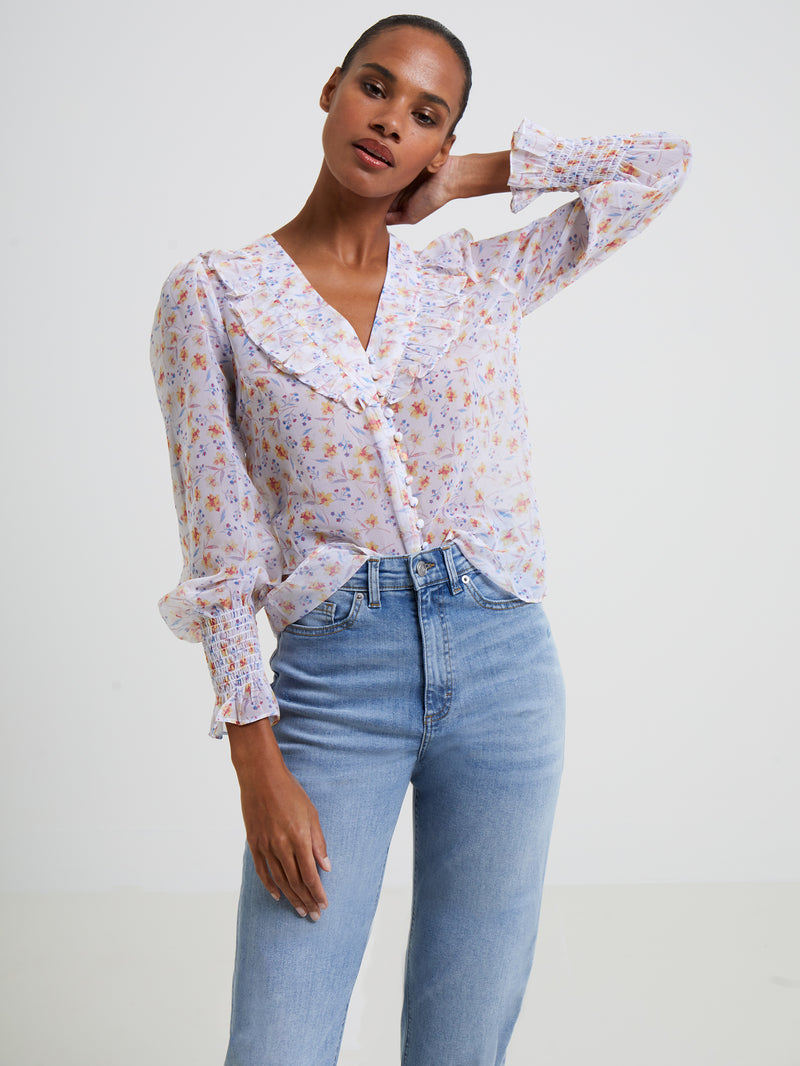 Camille Recycled Hallie Crinkle Top Summer White Multi | French Connection  UK