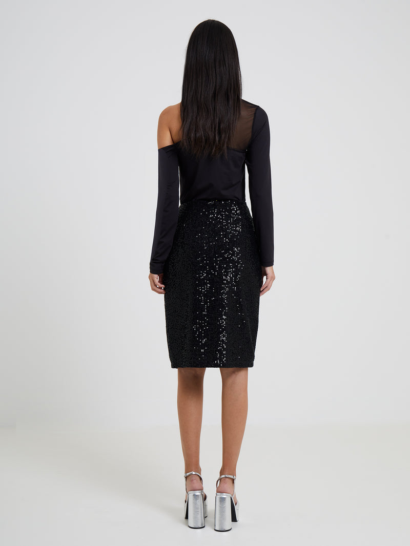 Alindava Sequin Pencil Skirt Black | French Connection UK