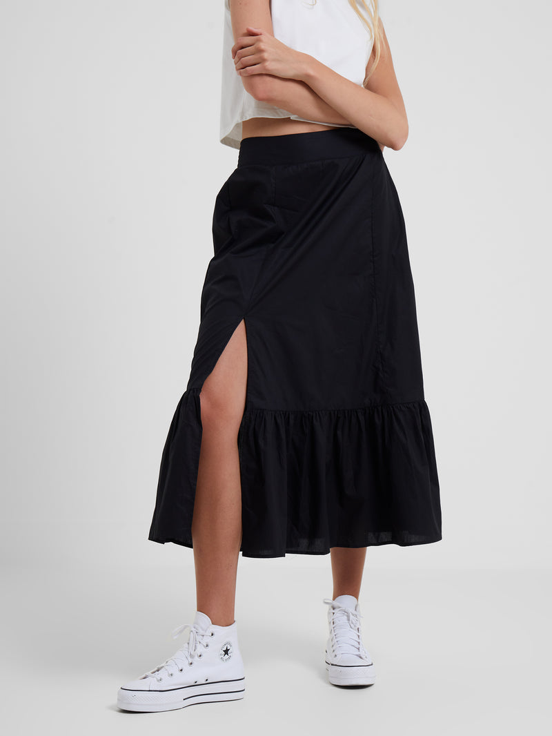Rhodes Cotton Poplin Ruffle Maxi Skirt Black | French Connection UK