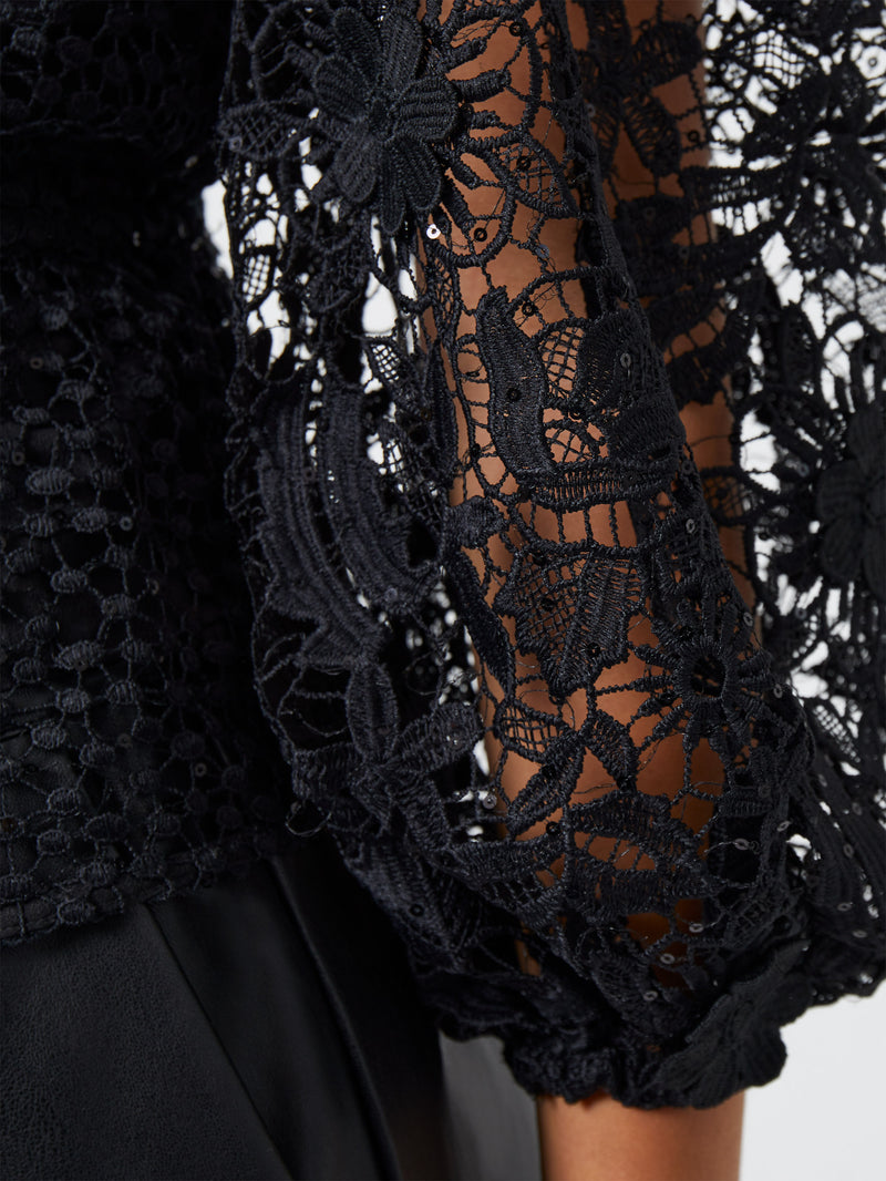 Long black lace jacket top