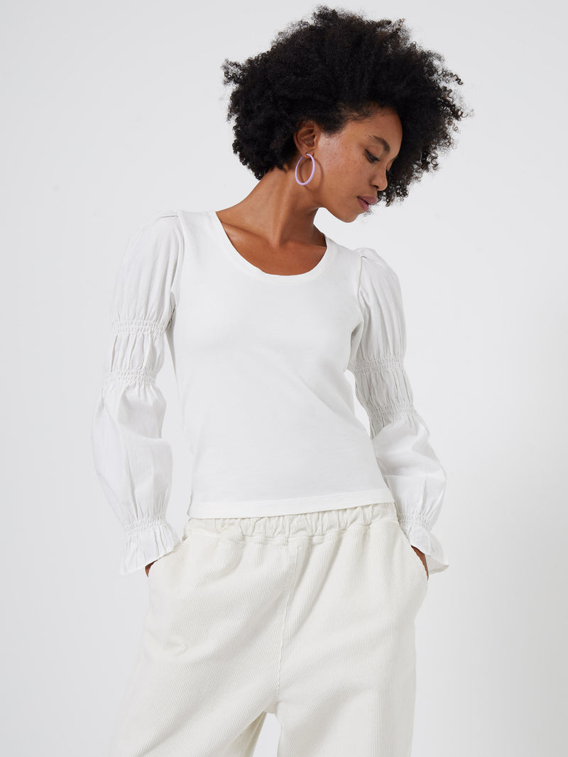 Tim Tim Solid Jersey Marie Sleeve Top Winter White French
