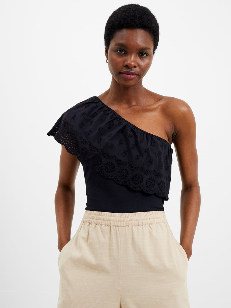 Buy Black/Brown Broderie Frill Sleeve Embroidered Cami Top from Next