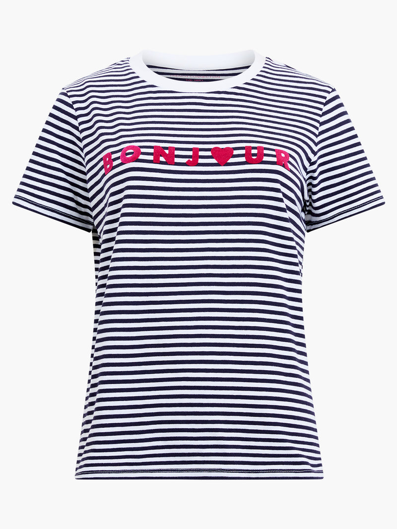 Bonjour Stripe Graphic T-Shirt