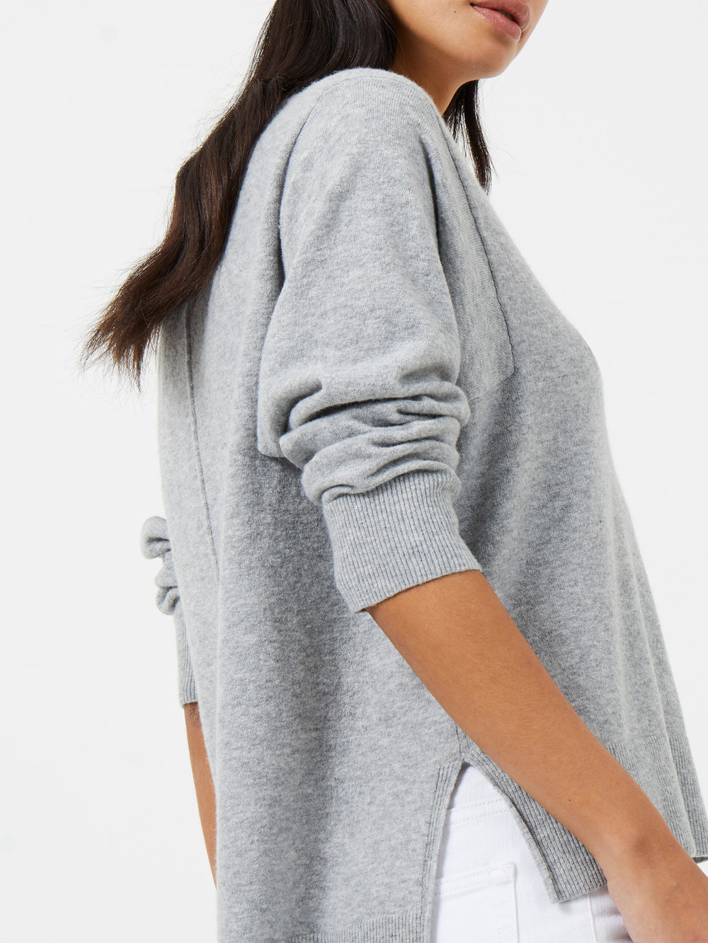 Ebba Vhari Recycled V Neck Jumper Light Grey Melange French