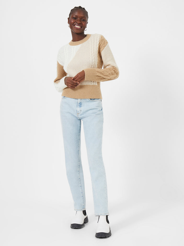 Madelyn Cable Knit Jumper Winter White/Oatmel/Camel | French Connection UK