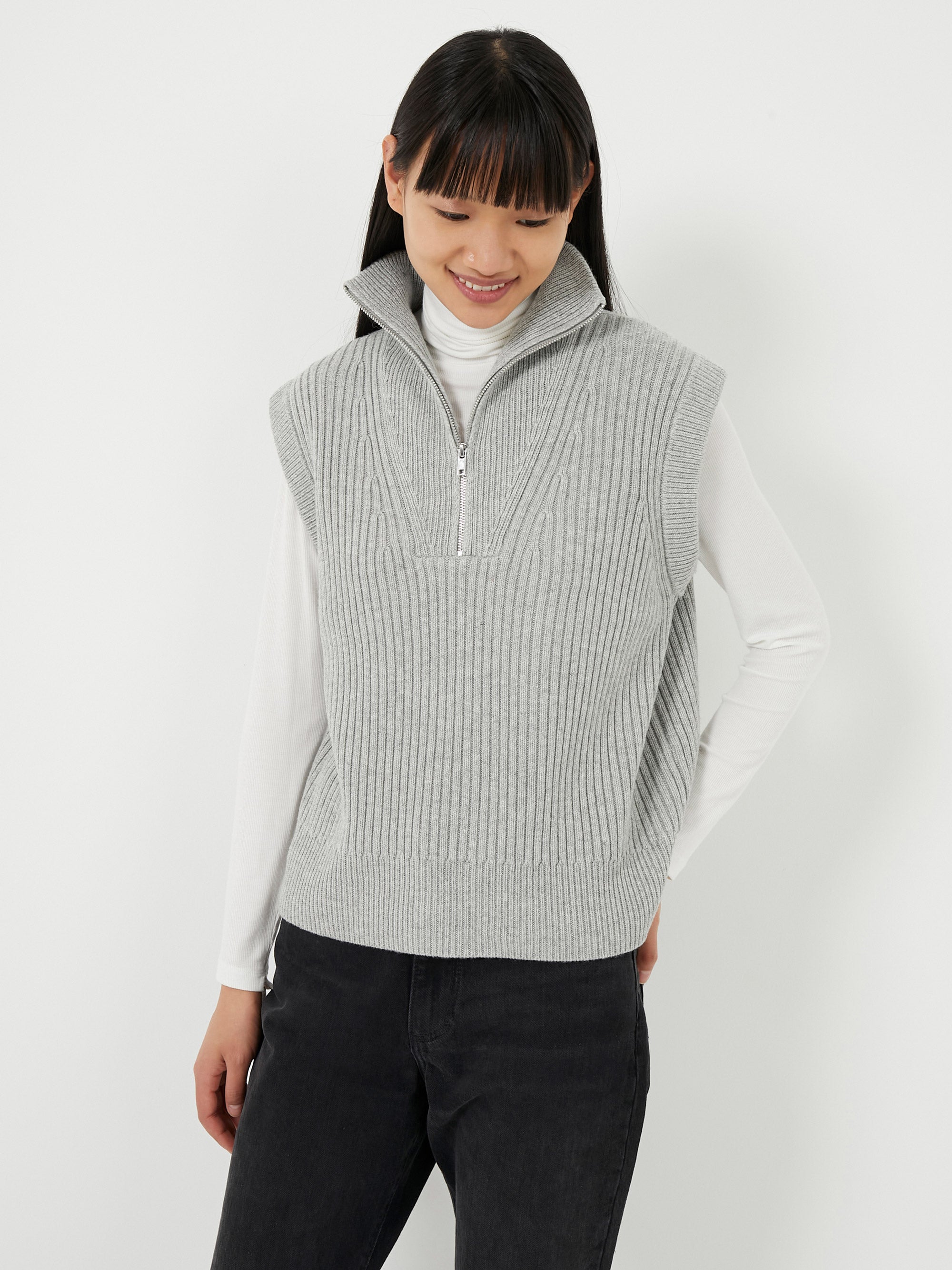 Sleeveless zipper sweater sale
