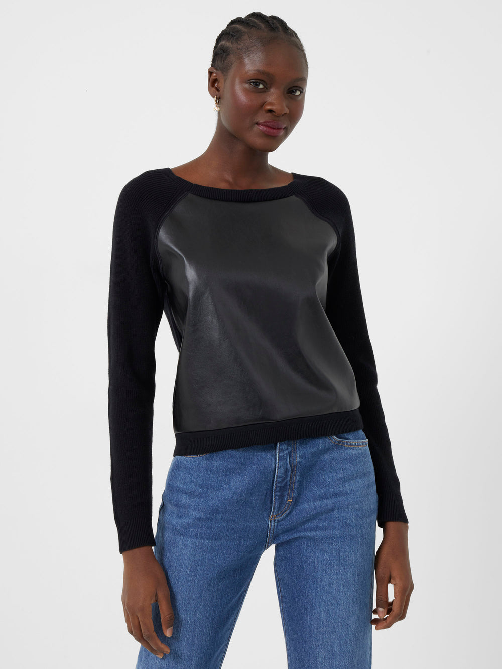 Sweater with sales leather sleeves