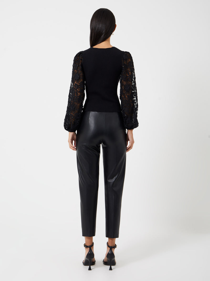 Loa Joss Sequin Lace Mix Top Black | French Connection UK