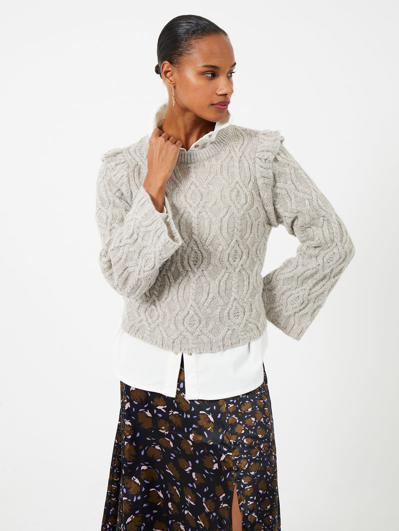 Linny Cable Knit Jumper Dove Grey Melange | French Connection UK