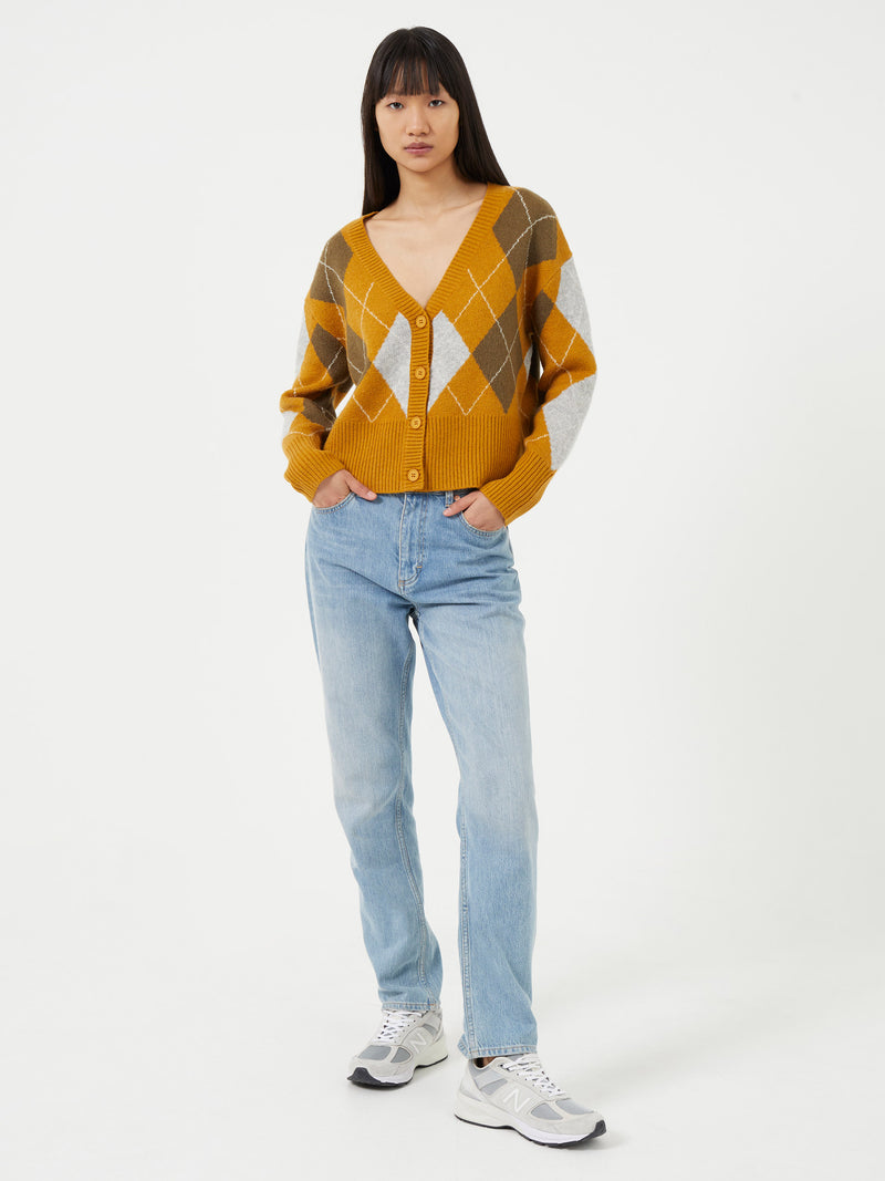 Lilija Babysoft Argyle Cardigan Gold Grey Mel Beech French