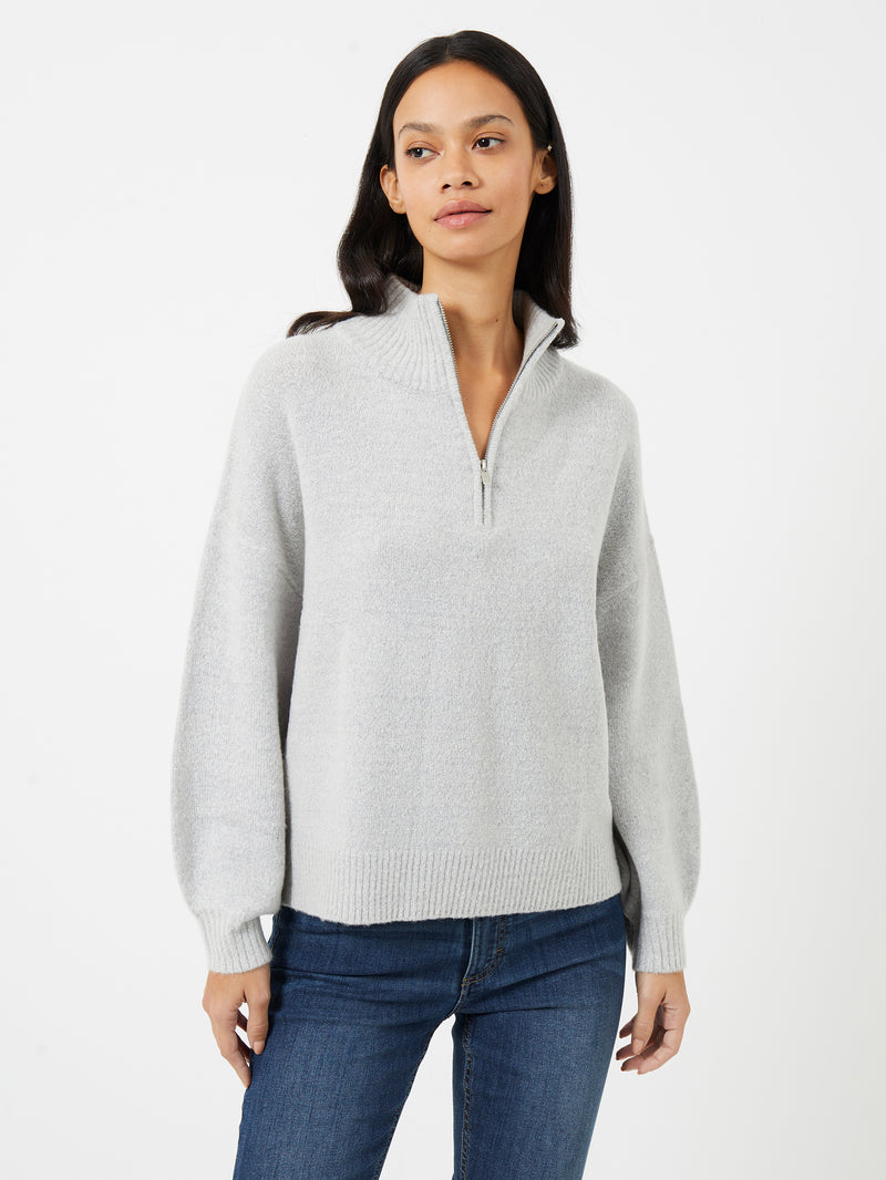 Mid Half Zip Jumper Light Grey Melange French Connection UK