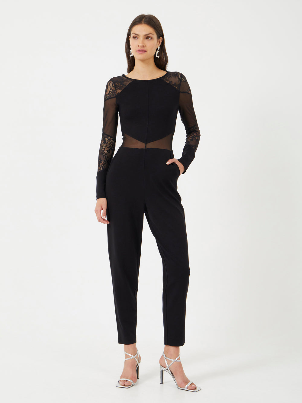 Vivien Panelled Long Sleeved Jumpsuit Black | French Connection UK