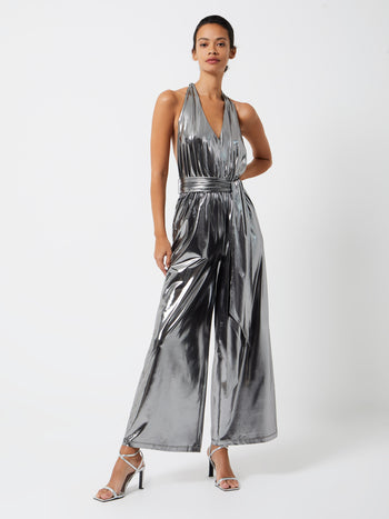 Ronja Liquid Metallic Jersey Backless Jumpsuit