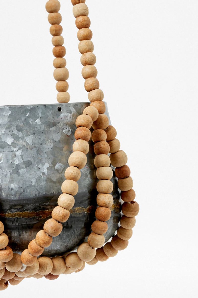 hanging beaded planter large natural