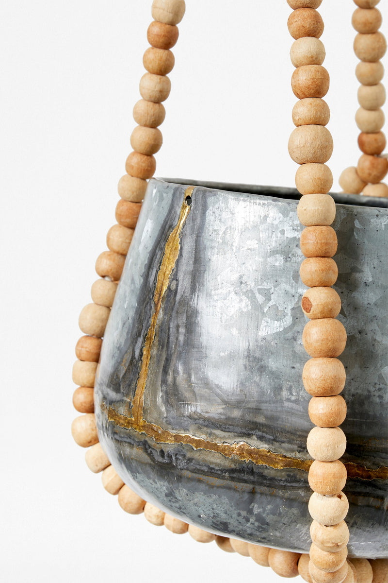 hanging beaded planter large natural