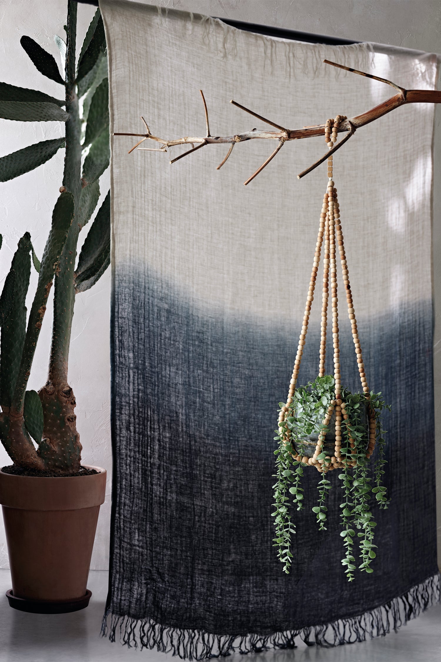 hanging beaded planter large natural