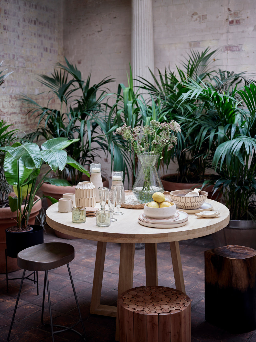 Blonde wood shop round dining table