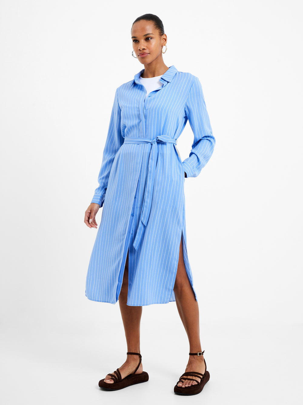 Blue button through dress sale