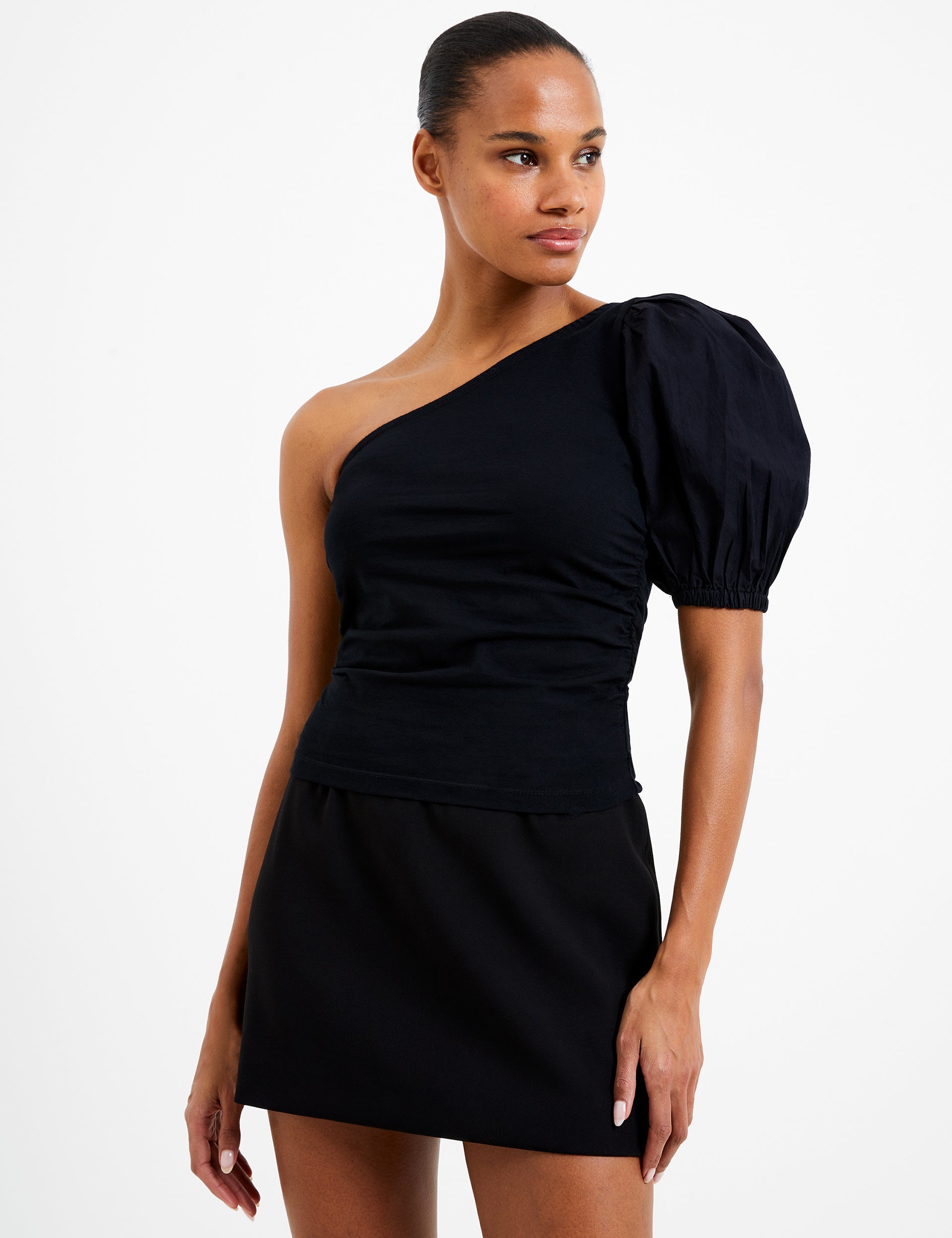 one shoulder puff sleeve top