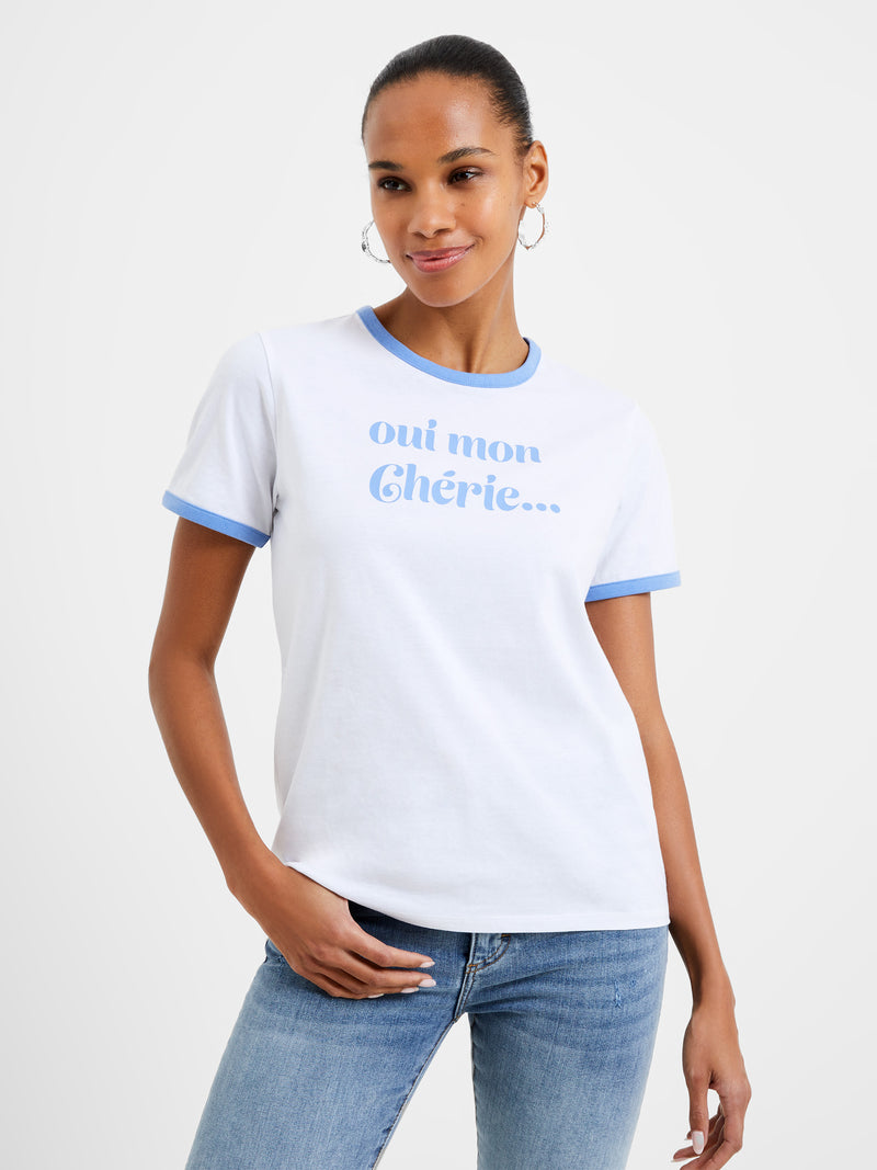 legetøj Overflødig tyngdekraft Oui Mon Cherie Ringer T-Shirt White/Tranquil Blue | French Connection UK