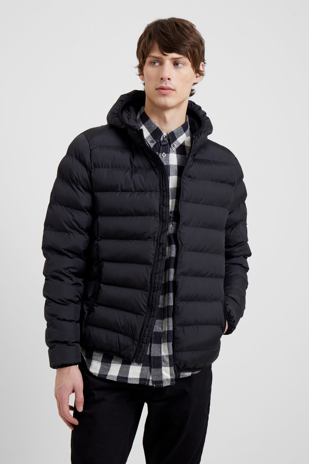 Hooded Row Padded Jacket Black